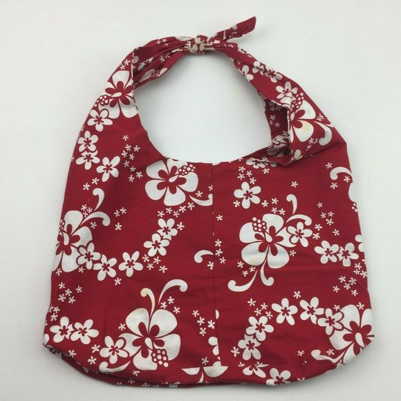 Handmade Red Hawaiian Flower Slouch Mini Tote Bag Boho Knotted Purse Scripture - Picture 4 of 9